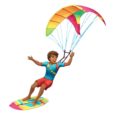 A professional kite surfer performing a high-flying trick on the waves, with a colorful kite soaring above. The background features a stunning landscape of rolling ocean waves, a bright sky, and distant mountains, emphasizing the skill and freedom of the sport. sticker