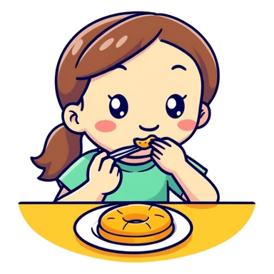 A girl eating a number 8 sticker