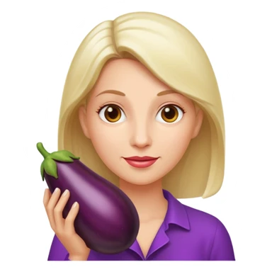 White woman holding an aubergine sticker