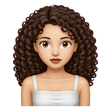 Woman with light skin and dark brown eyes and dark brown long curly hair and white tube top sticker