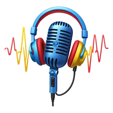 Create a dynamic and energetic emoji that represents beatboxing. The design should feature a microphone with soundwaves or rhythmic beats emanating from it, symbolizing the vocal percussion and rhythm of beatboxing. Add subtle elements like headphones or a beat pattern to reflect the technicality and creativity involved. Use bold, vibrant colors like neon blue, red, and yellow to convey the energy and street culture of beatboxing. The background should be transparent. sticker