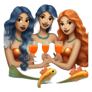 Three beautiful mermaids (light skin) drinking aperol sticker