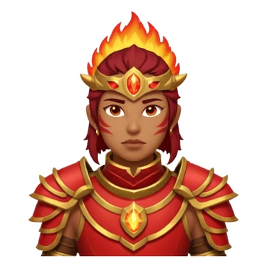 desert fire warrior portrait, head and shoulders only, red-gold armor collar, glowing fire accents, powerful gaze, fantasy desert vibe, 3D cartoon, mobile game icon style, clean background, no text, no watermark
 sticker