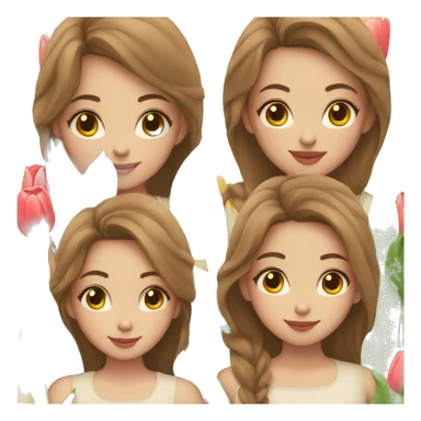 Girl with brown hair and light skin take a tulips sticker