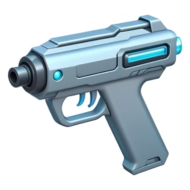 Clash of Clans aesthetic: Cinematic Playful 3D Isometric Laser Gun Emoji, rendered in a 3D vector-style similar to standard emojis with minimal shading and bold, simplified shapes. A compact, distinct form with signature details, softly glowing with a futuristic sci-fi warfare charm. Simplified yet unmistakably iconic, highly detailed and consistent, glowing with a soft radiance and high shine. Stylized with a touch of high-tech brilliance and a soft glowing outline, capturing the essence of a beloved gaming relic with a friendly, playful manner! sticker