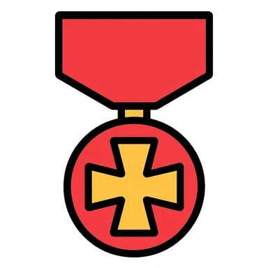 stylized order ribbon with red background and gold Balkenkreuz, 64x64 pixels, icon style sticker