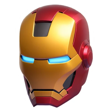 Iron Man helmet close-up, shiny metallic finish, dramatic lighting, 3D style sticker