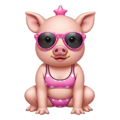 cute pig wearing cool star shaped sunglasses and polka dotbathing suit on all fours  sticker