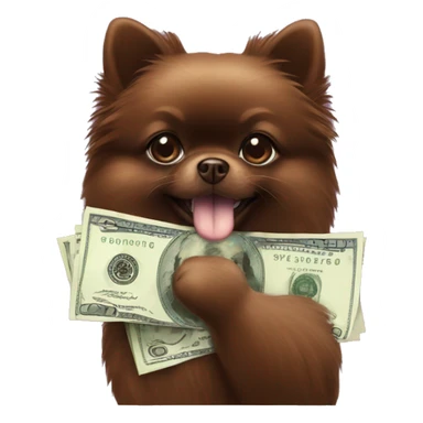 Chocolate Pomeranian with money  sticker