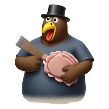 Fat turkey holding meat cleaver sticker