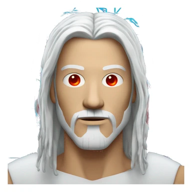 White long hair and goatee male cyborg head with red skin and circuits sticker