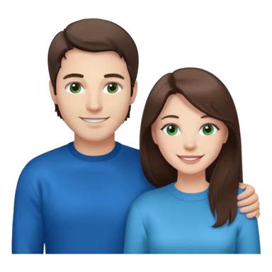 “A pink Polaroid-style photo of a couple: a white woman with long brunette hair and blue eyes, and a white man with short brunette hair and green eyes.” sticker