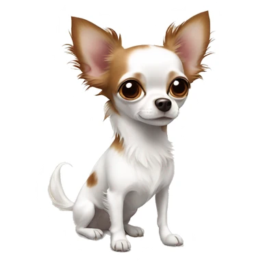 Long-haired white Chihuahua with reddish brown markings wearing pajamas sticker