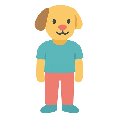 a dog with a half-human body, colorful cartoon style icon sticker