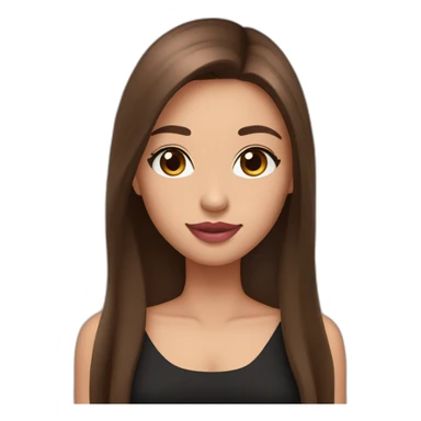A girl with brown eyes, long straight brown hair, plump pink lips in a black dress sticker