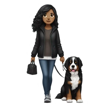 Gothic white girl with black hair walking a bernese mountain dog  sticker