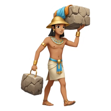 fullbody ancient Egyptian worker carrying a large rock block on their back, no fancy hat sticker
