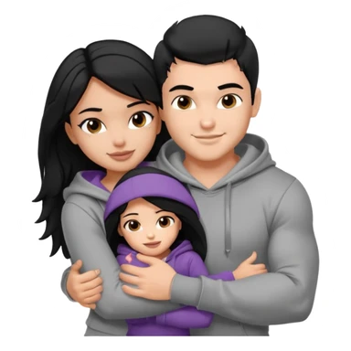 a pretty bratz boy with black hair and a grey hoodie, big biceps, hugging a girl with dark brown hair sticker
