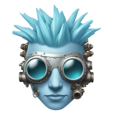 Pastel blue Mohawk cyborg head with silver steampunk goggles, goatee and circuits sticker