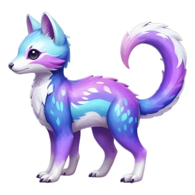  Shiny iridescent glossy oily smooth silky soft White with indigo-Violet-purple-pinkish-gradient markings beautiful handsome gorgeous aesthetic colorful vibrant Vernid-Trico-species-Fakemon-creature by LiLaiRa, 4 legs, 1 tail, random markings, (full body) sticker