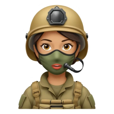 woman soldier without cap wearing mouth mask sticker