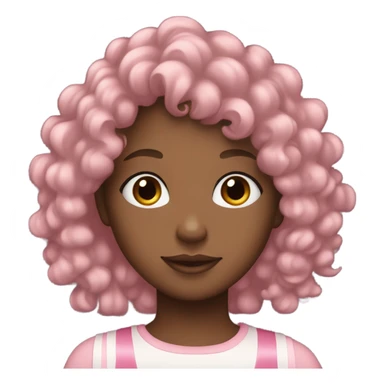 Black girl with curly hair and bangs with a light pink ribbon on the right side of her hair sticker