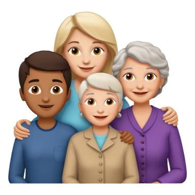 two kids (1 brown boy and 1 white girl) with their mother and grand mother smiling sticker