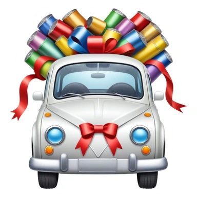 Just married car with cans and ribbons sticker