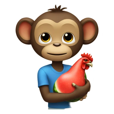 Monkey holding a chicken and watermelon  sticker