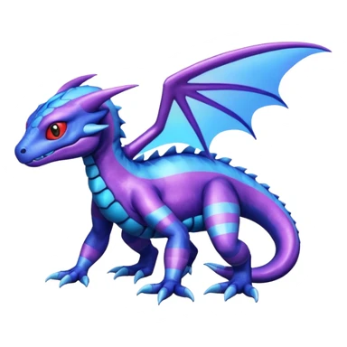 Cute Shiny striped iridescent cyan indigo blue violet Guilmon-Salandit-Fakémon-hybrid-creature (full body)  sticker