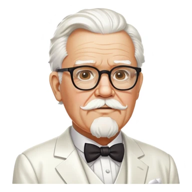 Colonel Sanders, old white man with square glasses, white goatee beard, white suit, KFC founder sticker