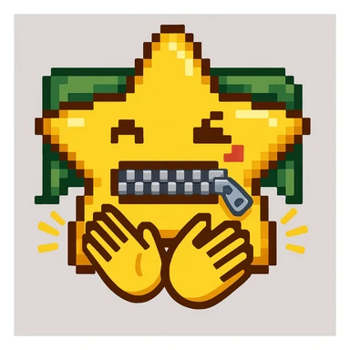 A 100 x 100 pixel emoji illustrating applause, with a star-shaped mouth that has a zipper, similar to the attached image. The star should be designed to appear as if it is cheering. The emoji should be in the same style as the reference image. sticker
