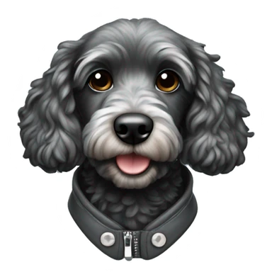 Black cockerpoo wearing a jacket sticker