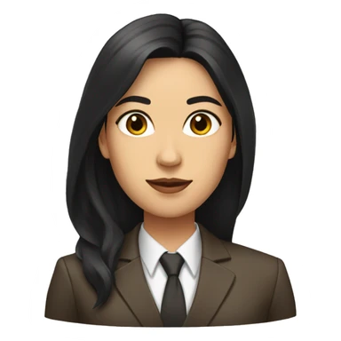 Female defense attorney with long black hair with brown suit sticker