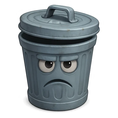Draw a Pixar-style trash can. The trash can should be visible from the front and top—negative face, eye, and mouth. sticker