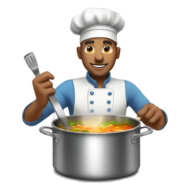 white male cook cooking soup in a large saucepan sticker