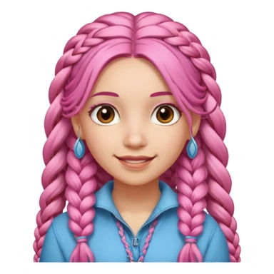 A light-skinned woman with long pink hair styled in braids, brown eyes, and a gentle smile. sticker