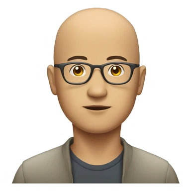  a bald, Asian man, deep in thought, wearing glasses sticker