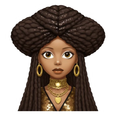 Erykah Badu with dark brown hair, dark brown sequin outfit sticker