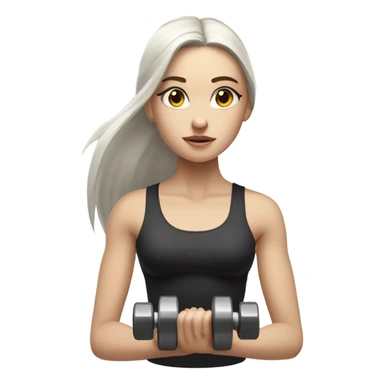 Pale girl with long black hair lifting weights sticker
