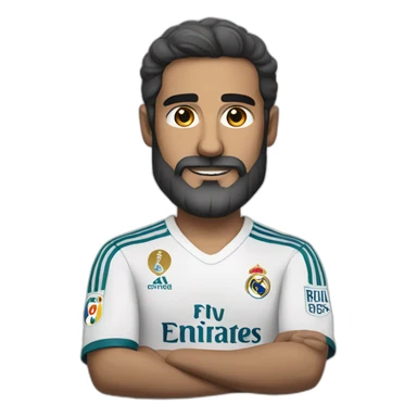 dark haired man with grey beard in real madrid jersey standing with arms crossed sticker