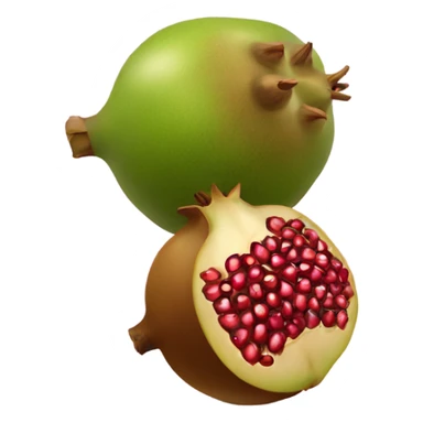 one kiwi and one pomegranate close to each other no face sticker
