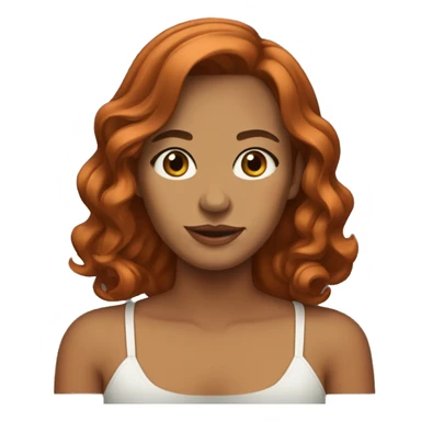 woman with medium tan skin, copper red hair that is medium length and curled on the bottom with curtain bangs. Brown/Hazel eyes. sticker
