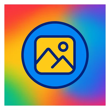 Make the image placeholder more colorful with a vibrant gradient background. Use a circle shape with a generic photo icon in the center. Style it in vibrant toon style with bright, lively colors and smooth gradients. sticker