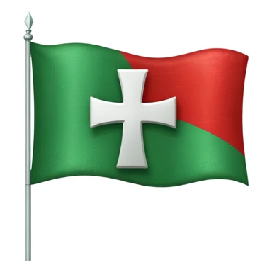 hacme un emoji de una vandera con el fondo rojo que tenca una cruz blanca y una equis por detras de la blanca de color verde sticker