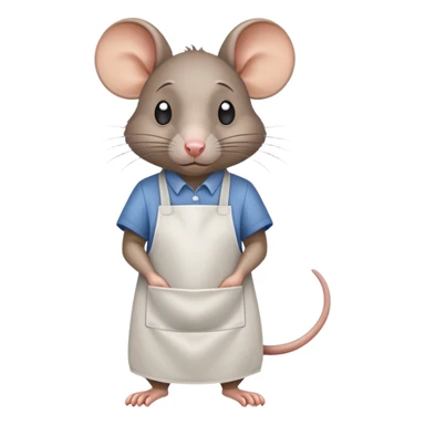 sad rat working as grocery store bagger with apron sticker
