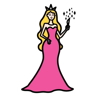 Glinda from Wicked musical, blonde witch with tiara, pink dress and magic wand sticker