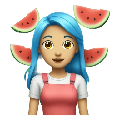 A girl with BLUE hair and a watermelon  sticker
