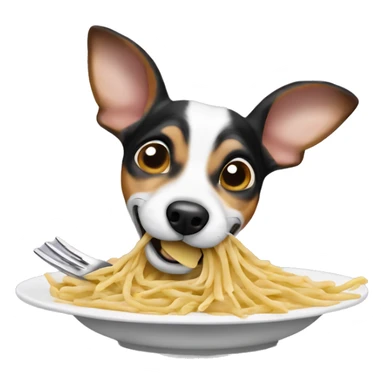 Rat terrier eating pasta on a fork  sticker