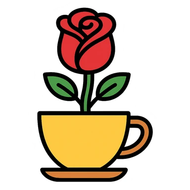an elegant rose with a coffee cup, suitable for a café logo, modern style, no text sticker